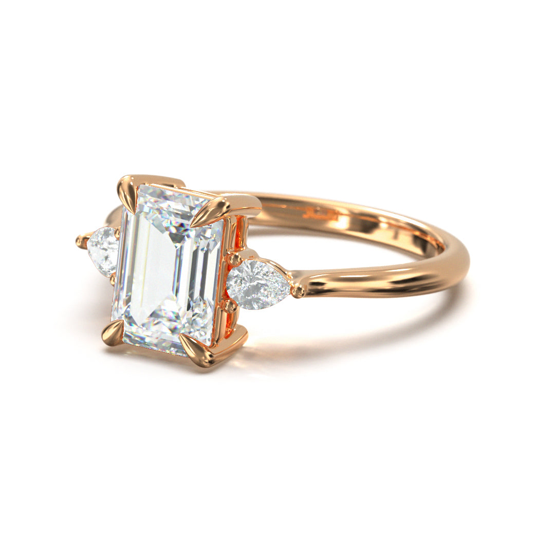 Emerald Cut Trident Engagement Ring
