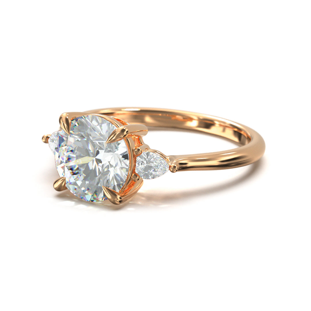 Round Cut Trident Engagement Ring