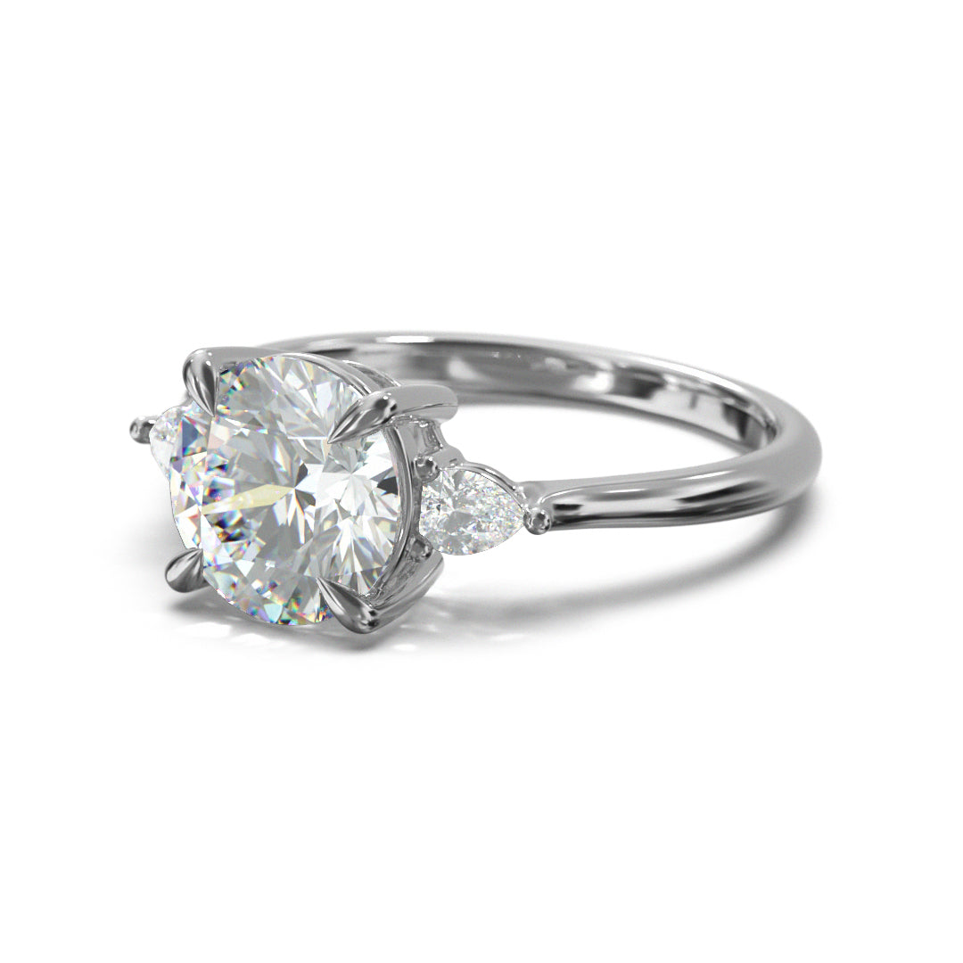Round Cut Trident Engagement Ring