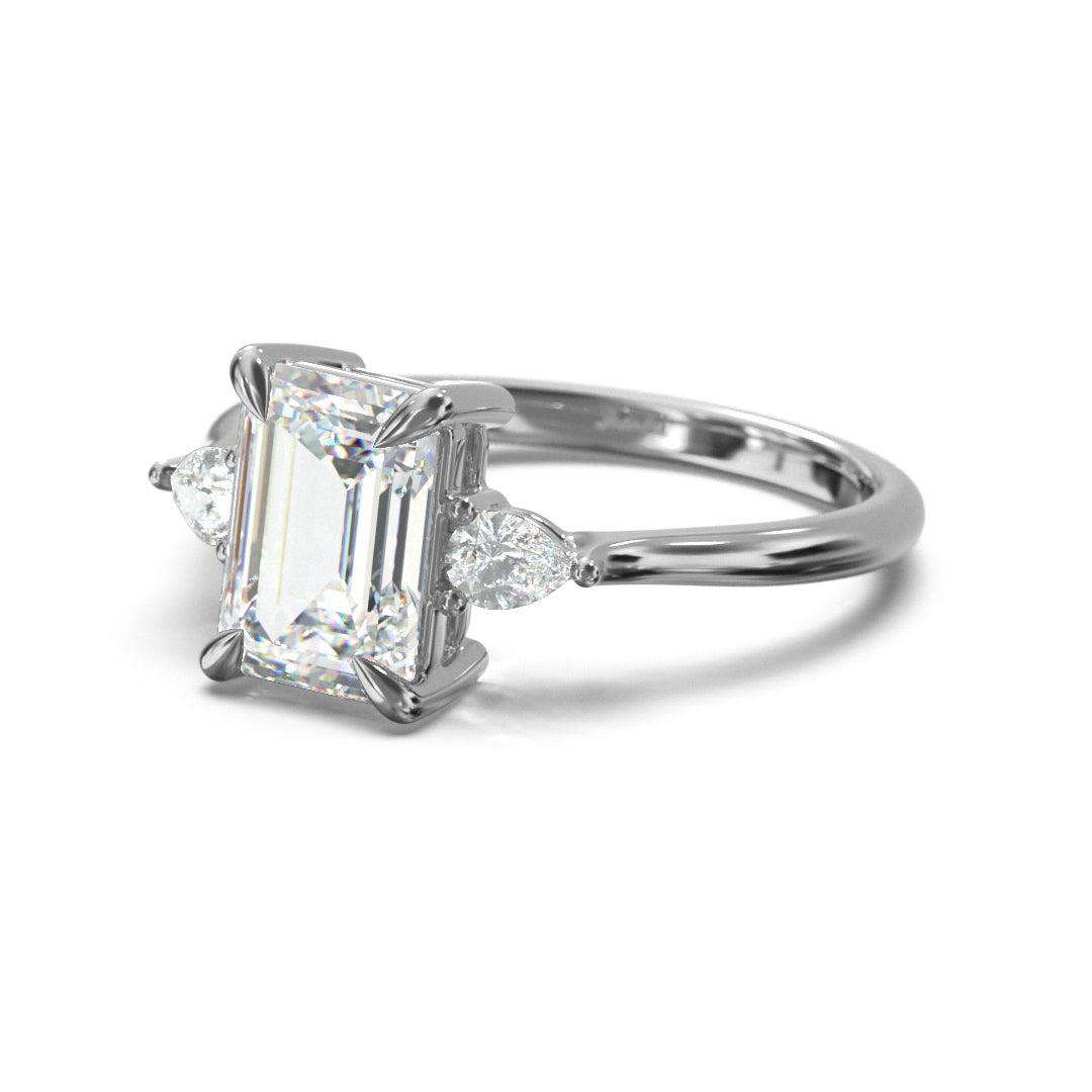 Emerald Cut Trident Engagement Ring