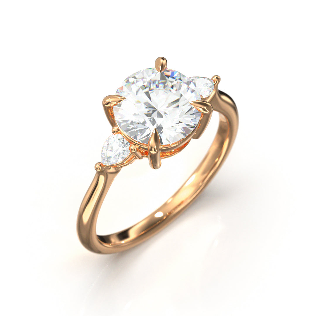 Round Cut Trident Engagement Ring