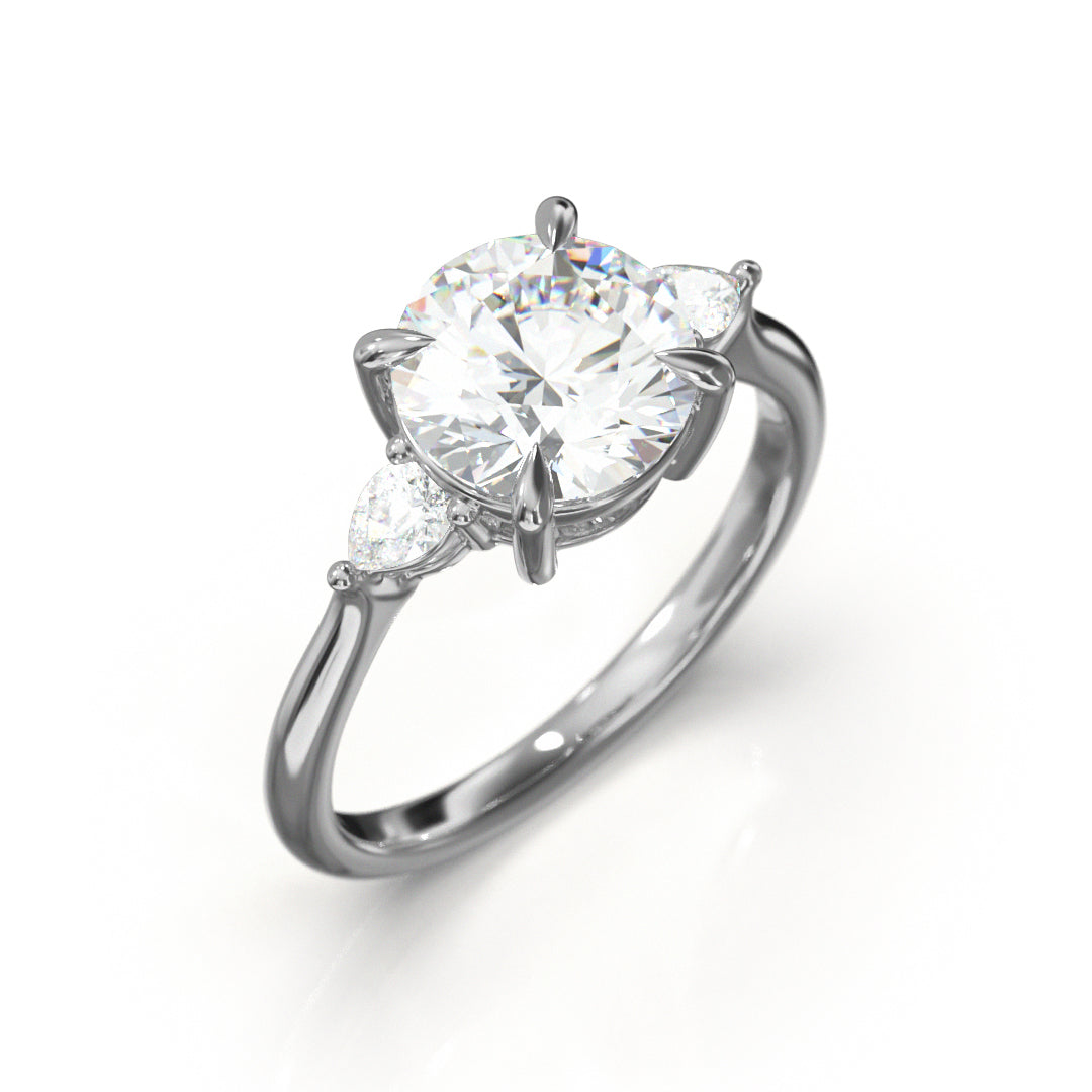 Round Cut Trident Engagement Ring