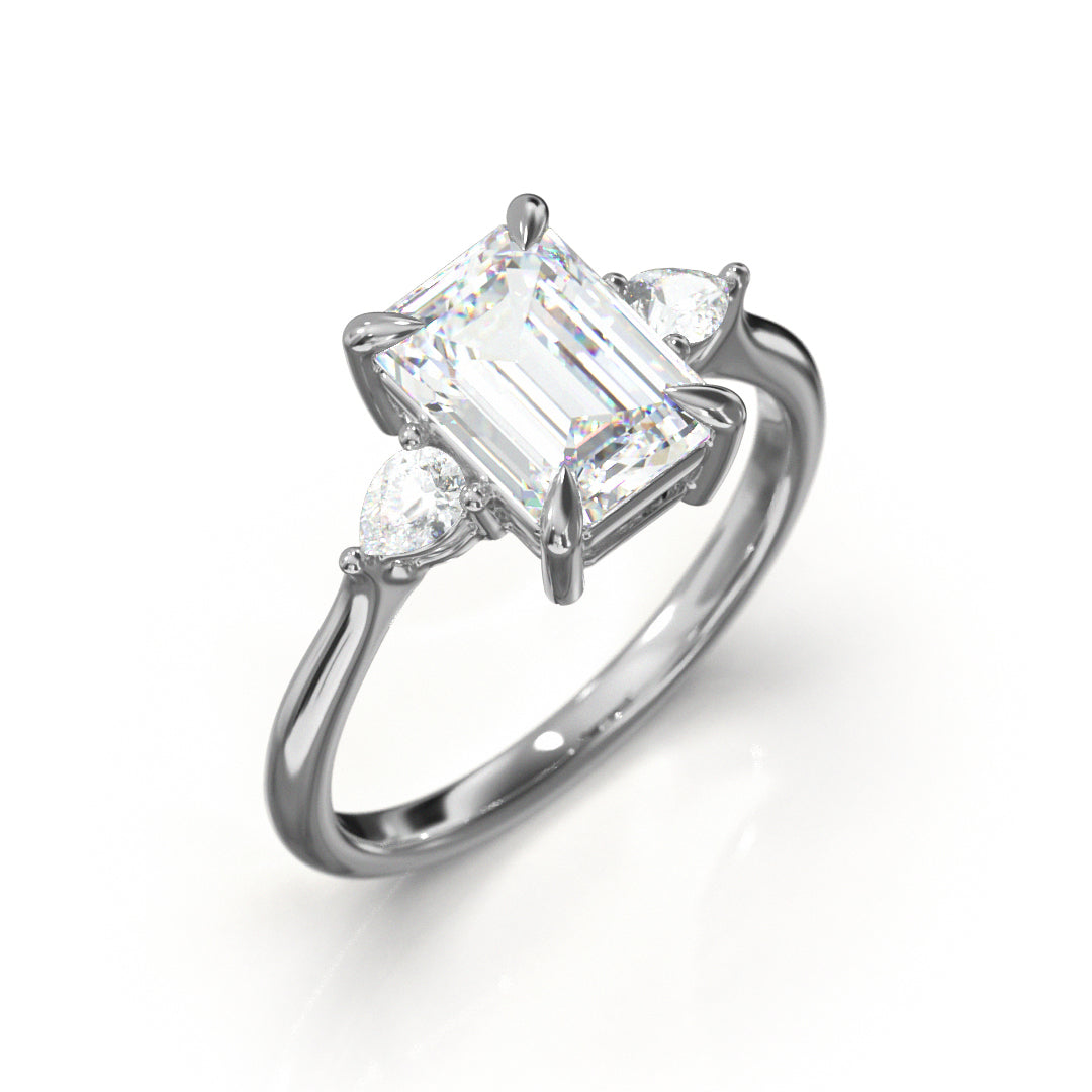 Emerald Cut Trident Engagement Ring