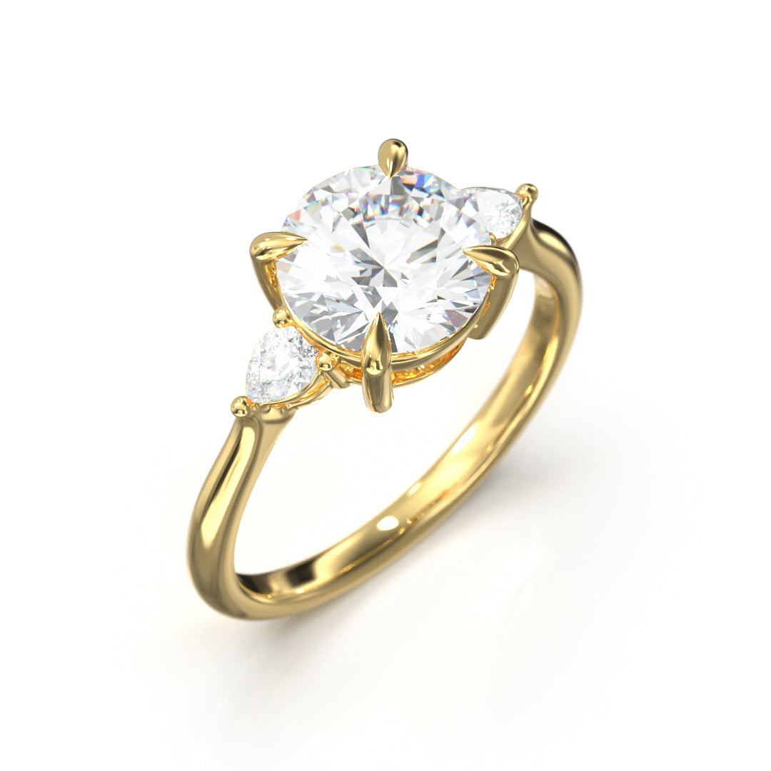 Round Cut Trident Engagement Ring