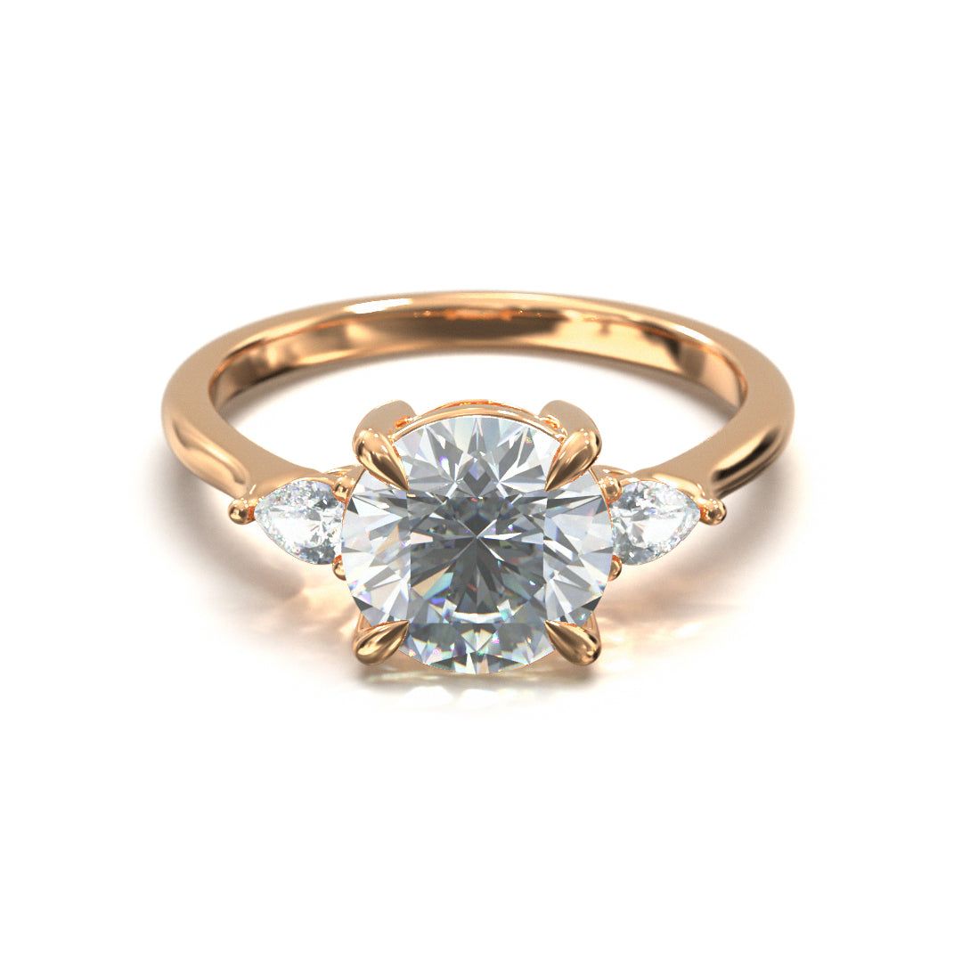Round Cut Trident Engagement Ring
