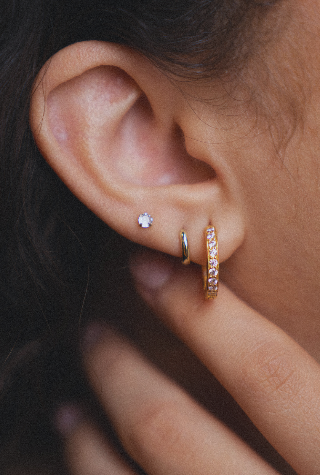 14k Solid Gold Diamond Hoop Earrings