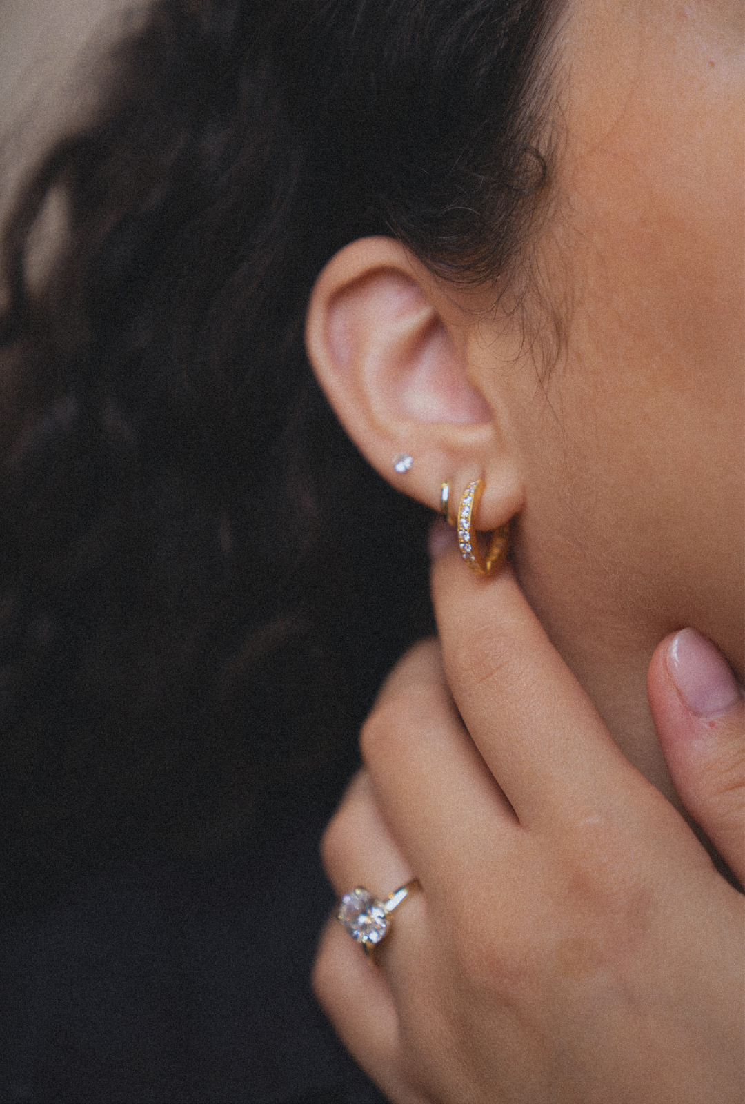 14k Solid Gold Diamond Hoop Earrings