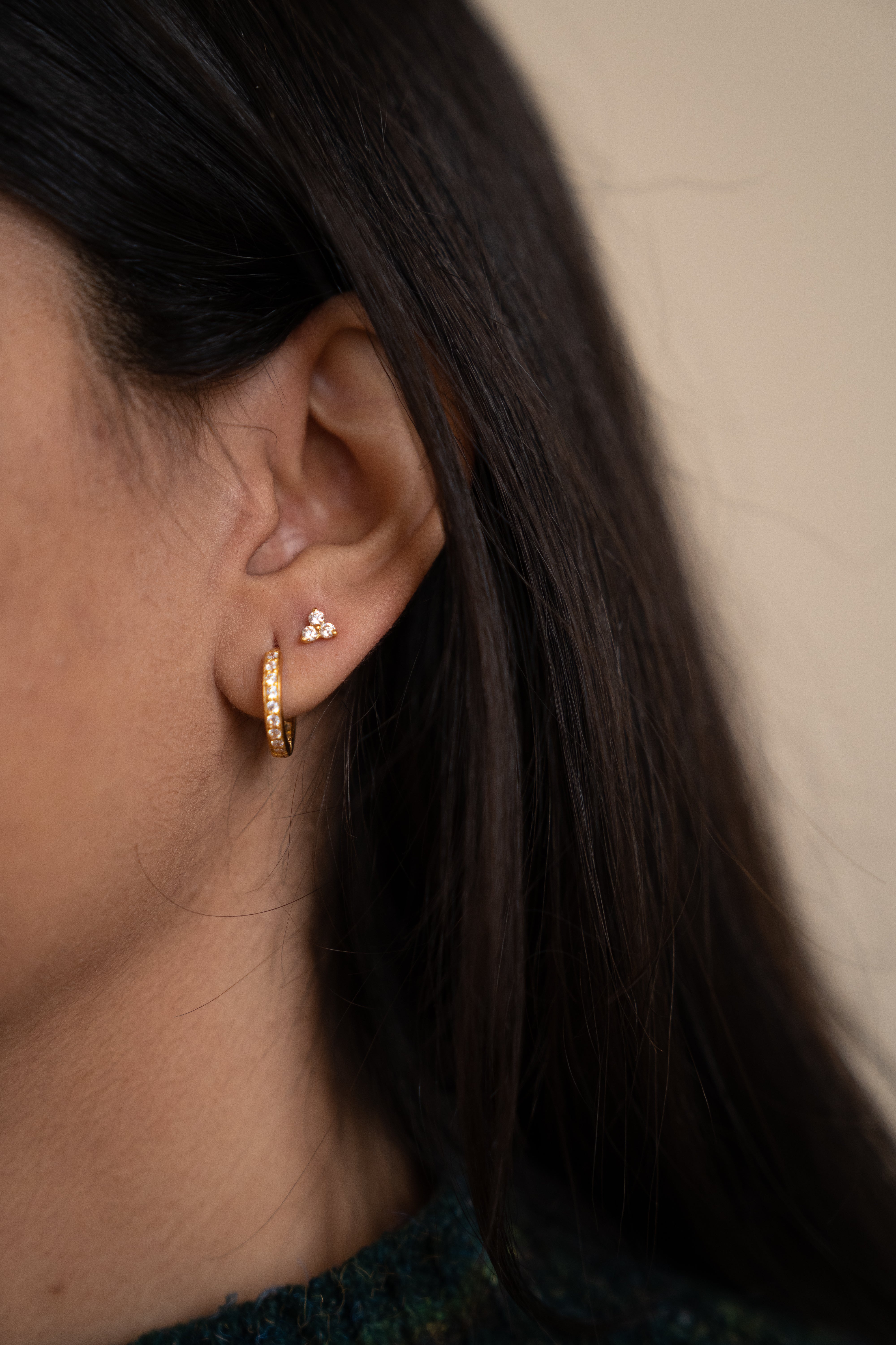 14k Solid Gold Diamond Hoop Earrings