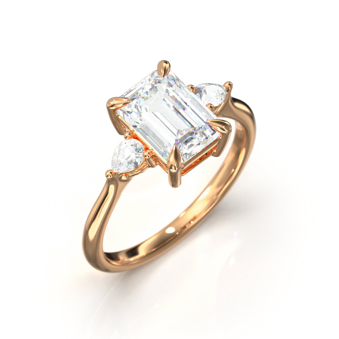 Emerald Cut Trident Engagement Ring