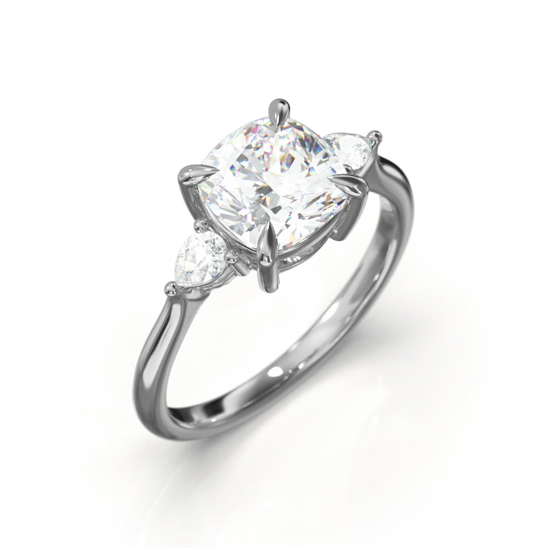 Cushion Cut Trident Engagement Ring